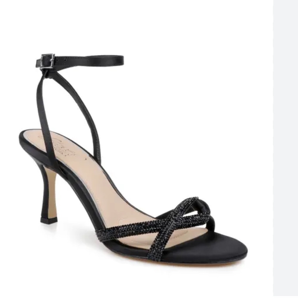 Badgley Mischka Fiji Stiletto Heel Sandals Black Embellished Strap Ankle Size 10